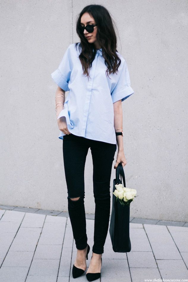 jeans shirt and heels